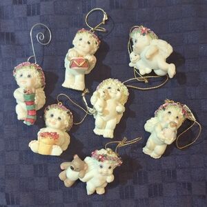 Set of 7 Vintage Dreamsicle Angel Ornaments with Floral Accents